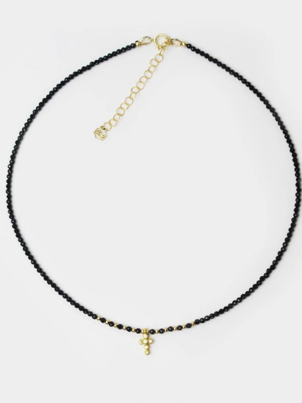 La Meno Gold Cross Black Onyx Beaded Choker Necklace
